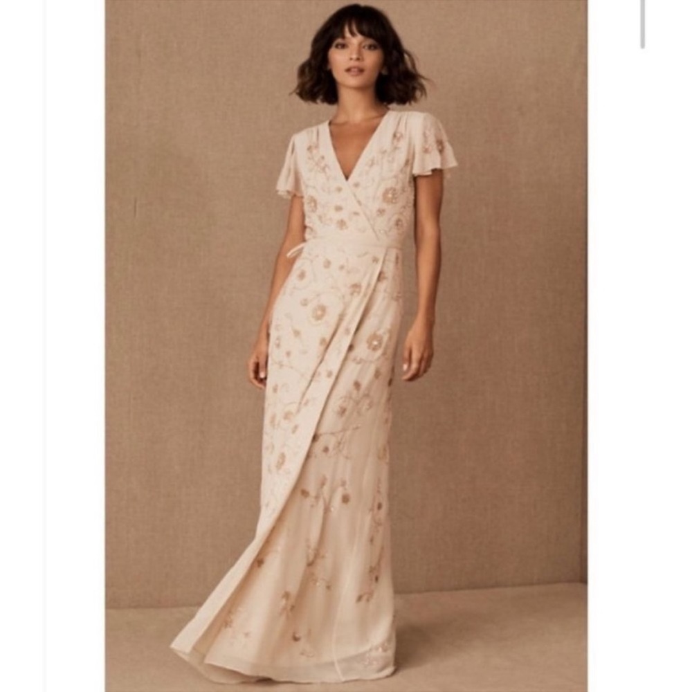 Anthropologie BHLDN Plymouth Blush Beaded Floral Wrap Dress (Worn Once)
